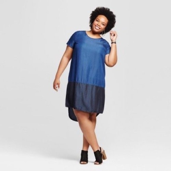 Ava & Viv Dresses | Ava & Viv Womens Dark Denim Color-Block Dress | Color: Blue | Size: XL | Uniquegouter's Closet